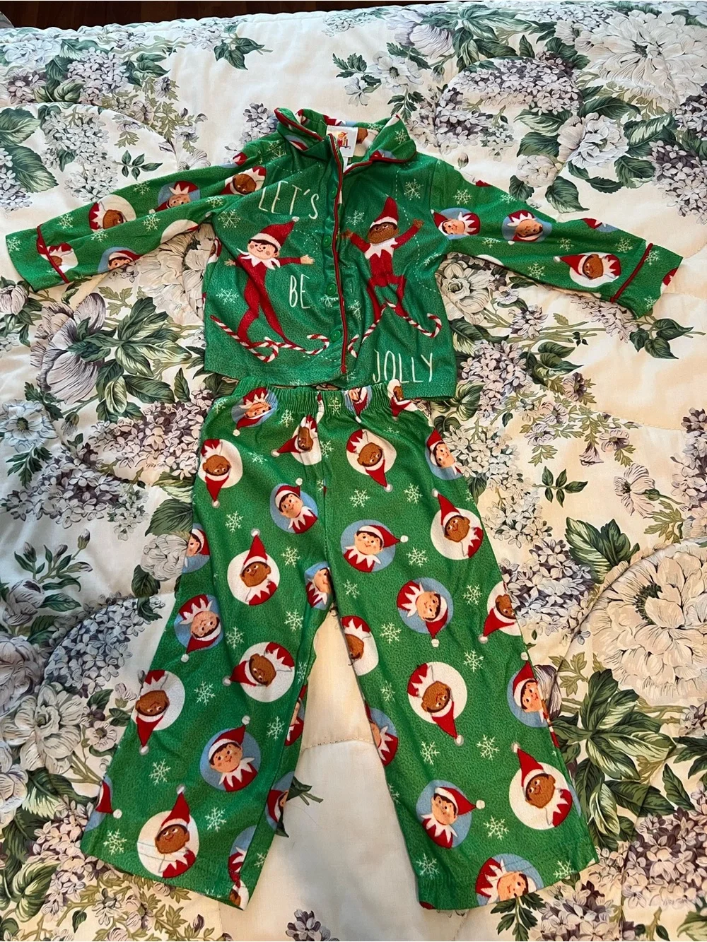 The Elf On The Shelf Infant Toddler Boys Girl 2-Piece Green Flannel Pajamas 3T
